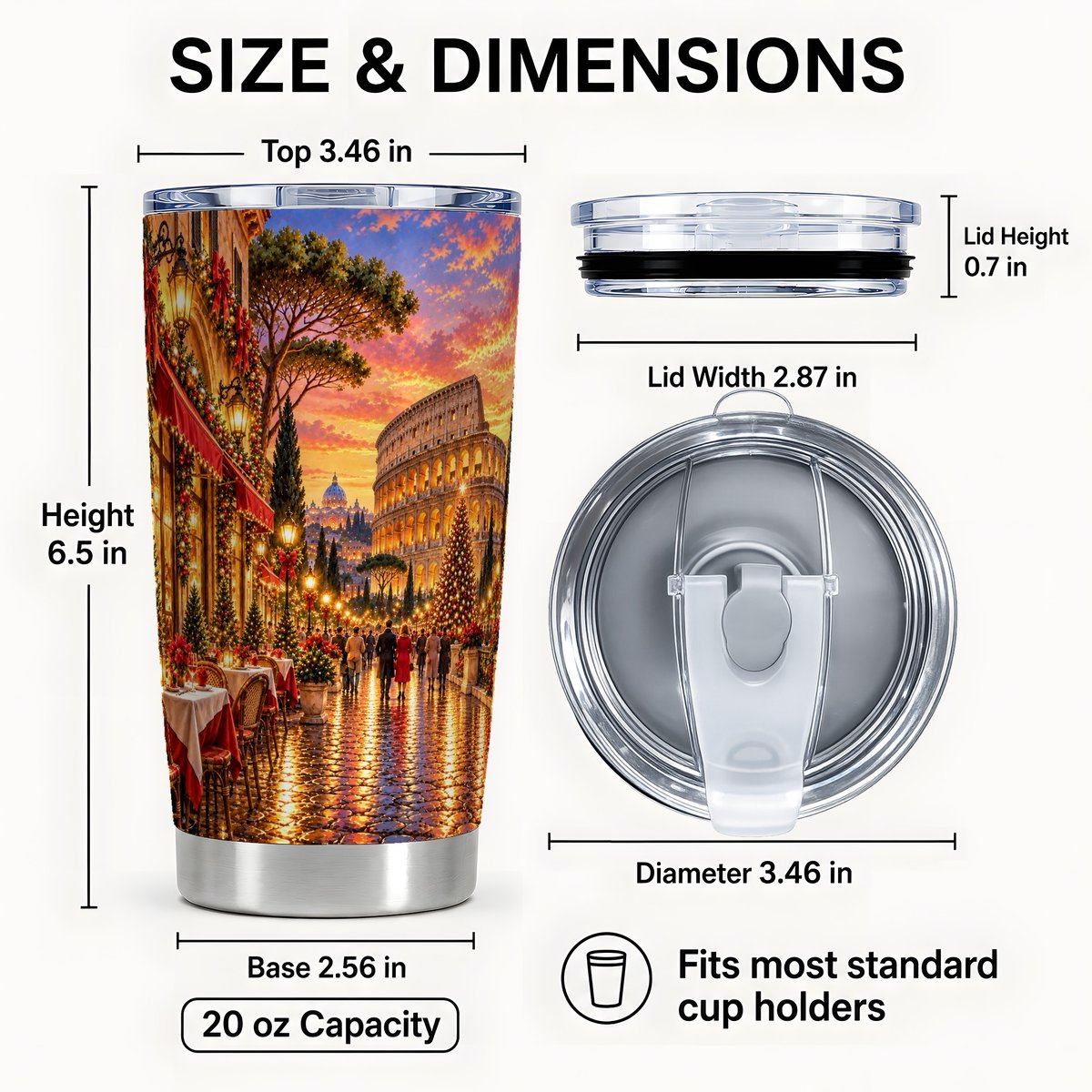 #pl[20oz|Steel] Rome Christmas 20oz Tumbler, Colosseum Tumbler, Steel Travel Cup