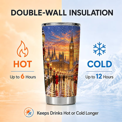 London Christmas 20oz Tumbler, Clock Tower Tumbler, Steel Travel Cup