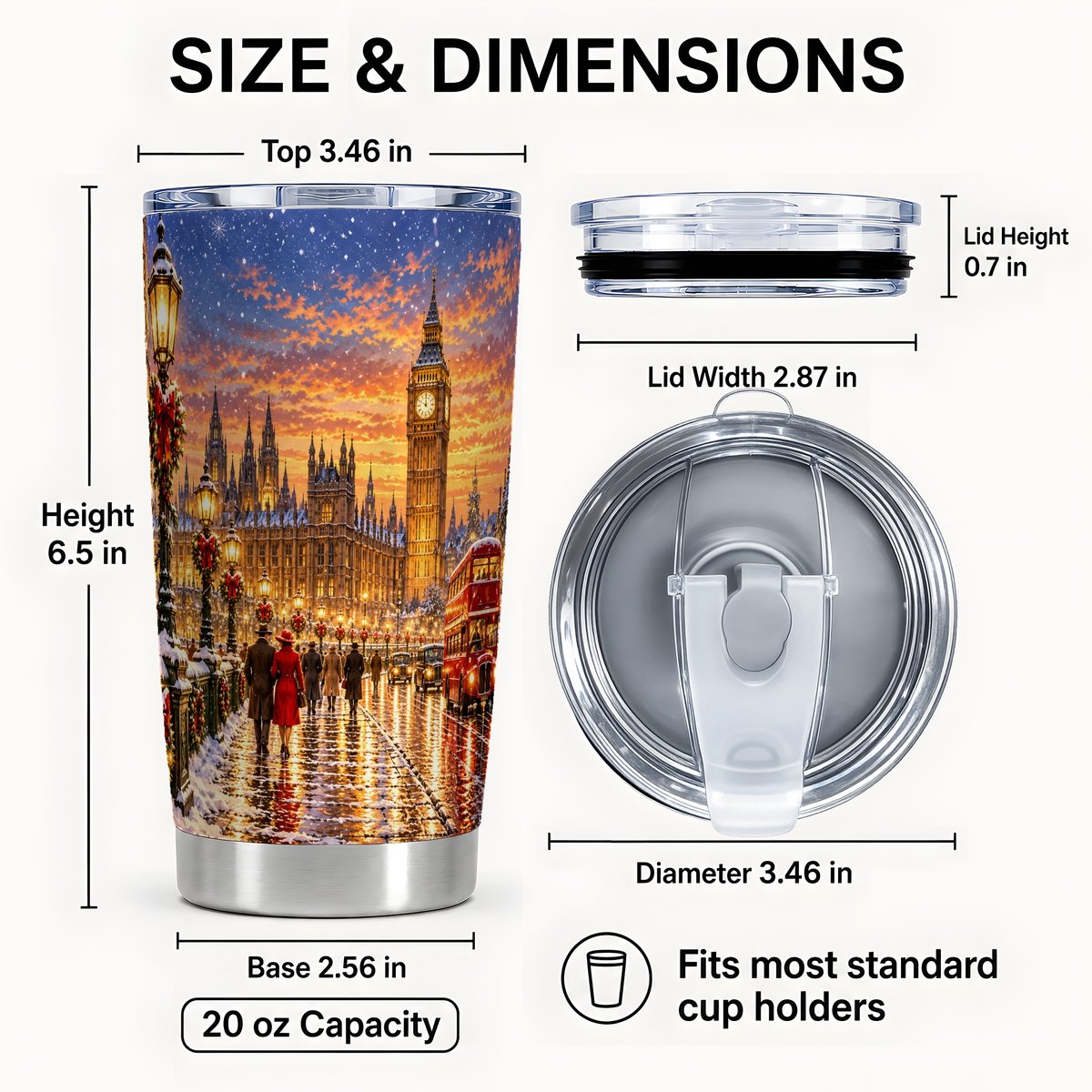 #pl[20oz|Steel] London Christmas 20oz Tumbler, Clock Tower Tumbler, Steel Travel Cup
