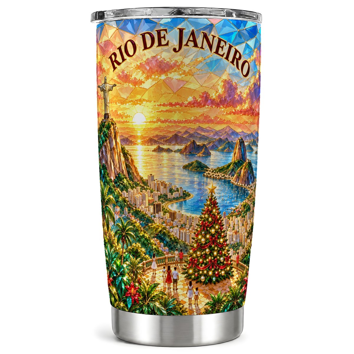 Rio Christmas 20oz Tumbler, Coastal Scene Tumbler, Steel Travel Cup