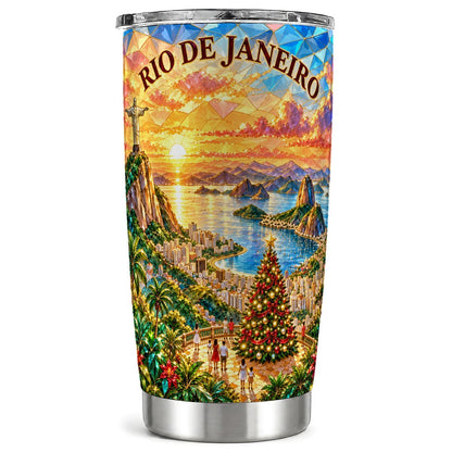 Rio Christmas 20oz Tumbler, Coastal Scene Tumbler, Steel Travel Cup