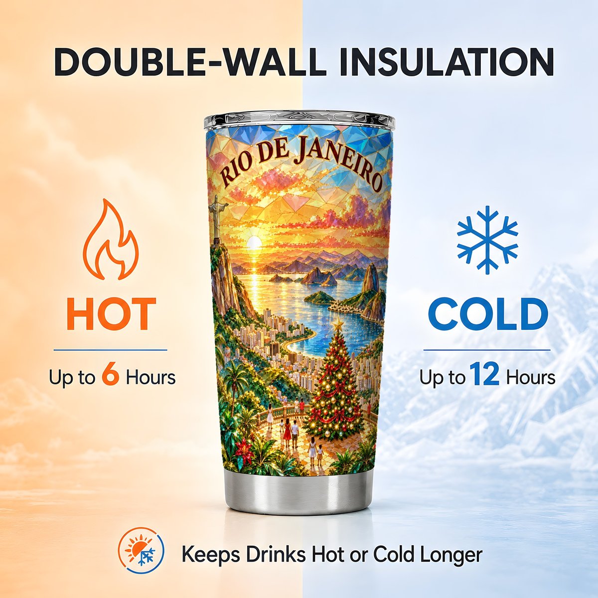 Rio Christmas 20oz Tumbler, Coastal Scene Tumbler, Steel Travel Cup