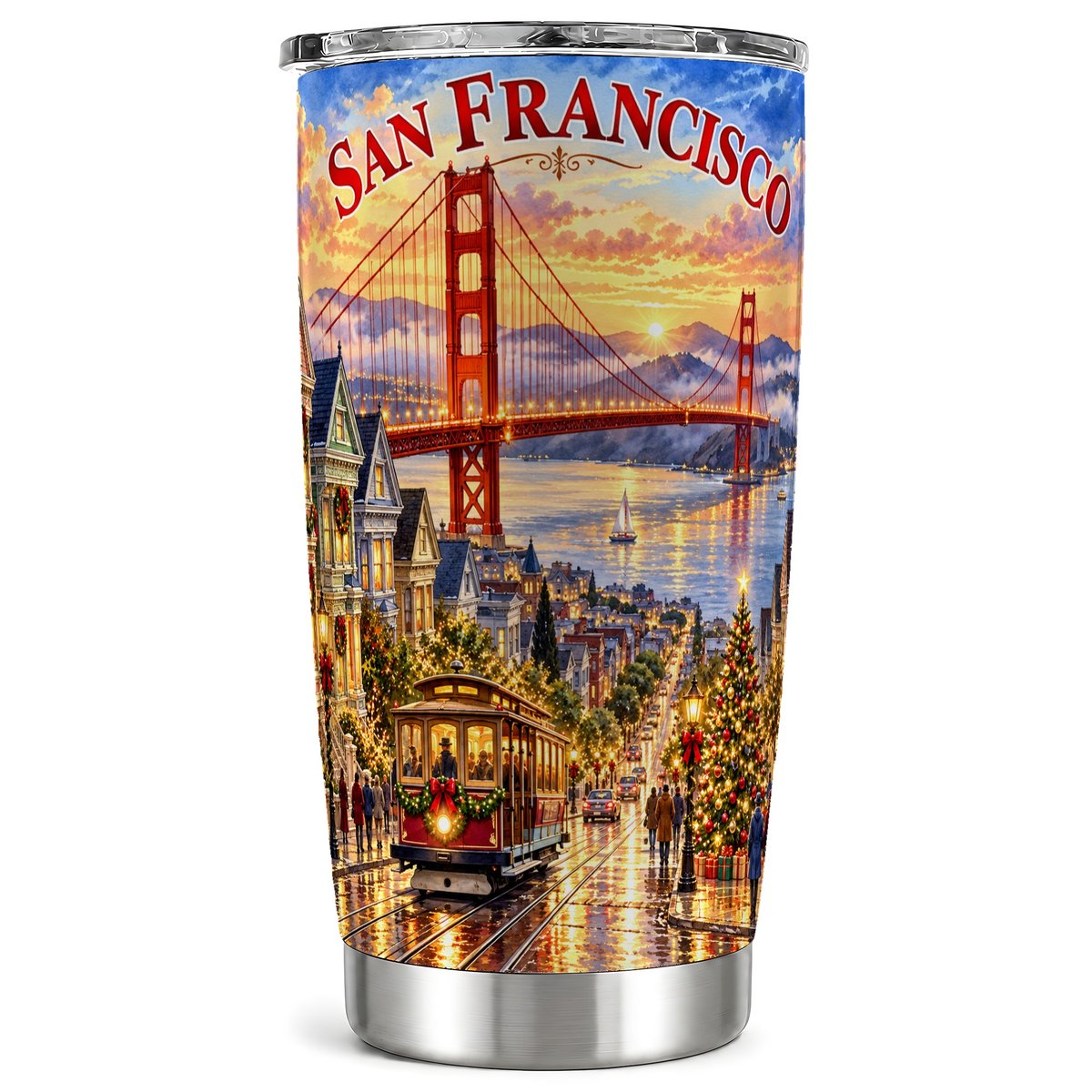 San Francisco 20oz Tumbler, Christmas City Tumbler, Steel Travel Cup