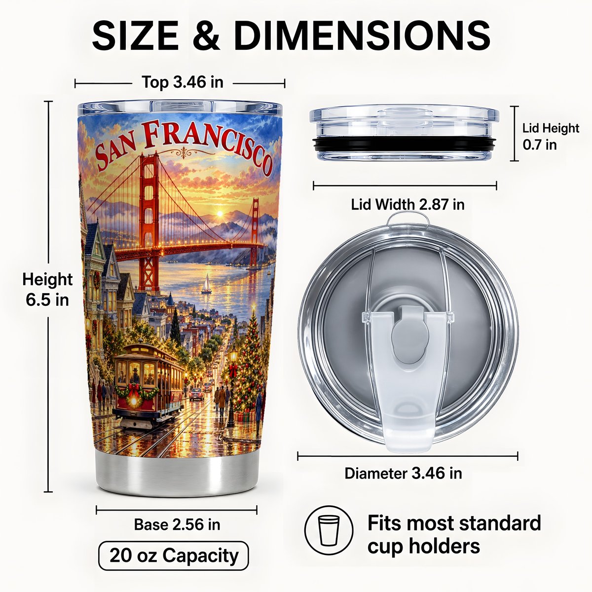 #pl[20oz|Steel] San Francisco 20oz Tumbler, Christmas City Tumbler, Steel Travel Cup