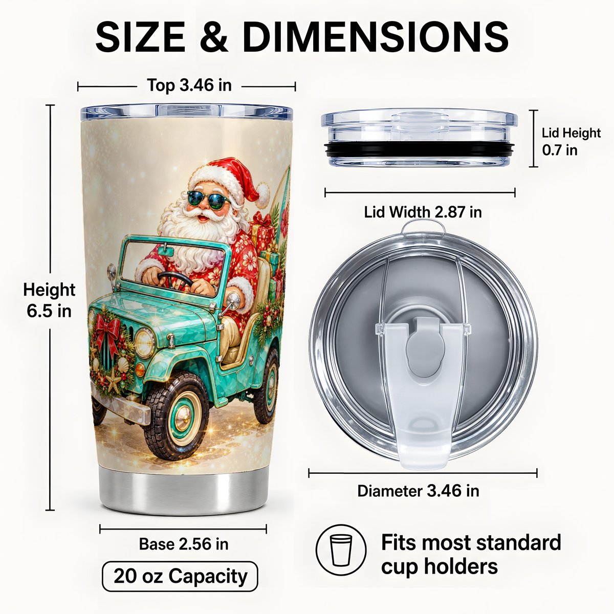 #pl[20oz|Steel] Surfing Santa Tumbler 20oz, Coastal Stainless Steel Travel Cup