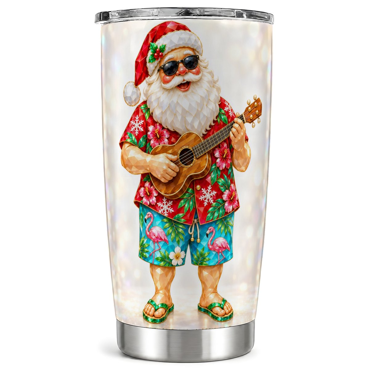Tropical Santa Tumbler 20oz, Music Stainless Steel Travel Cup