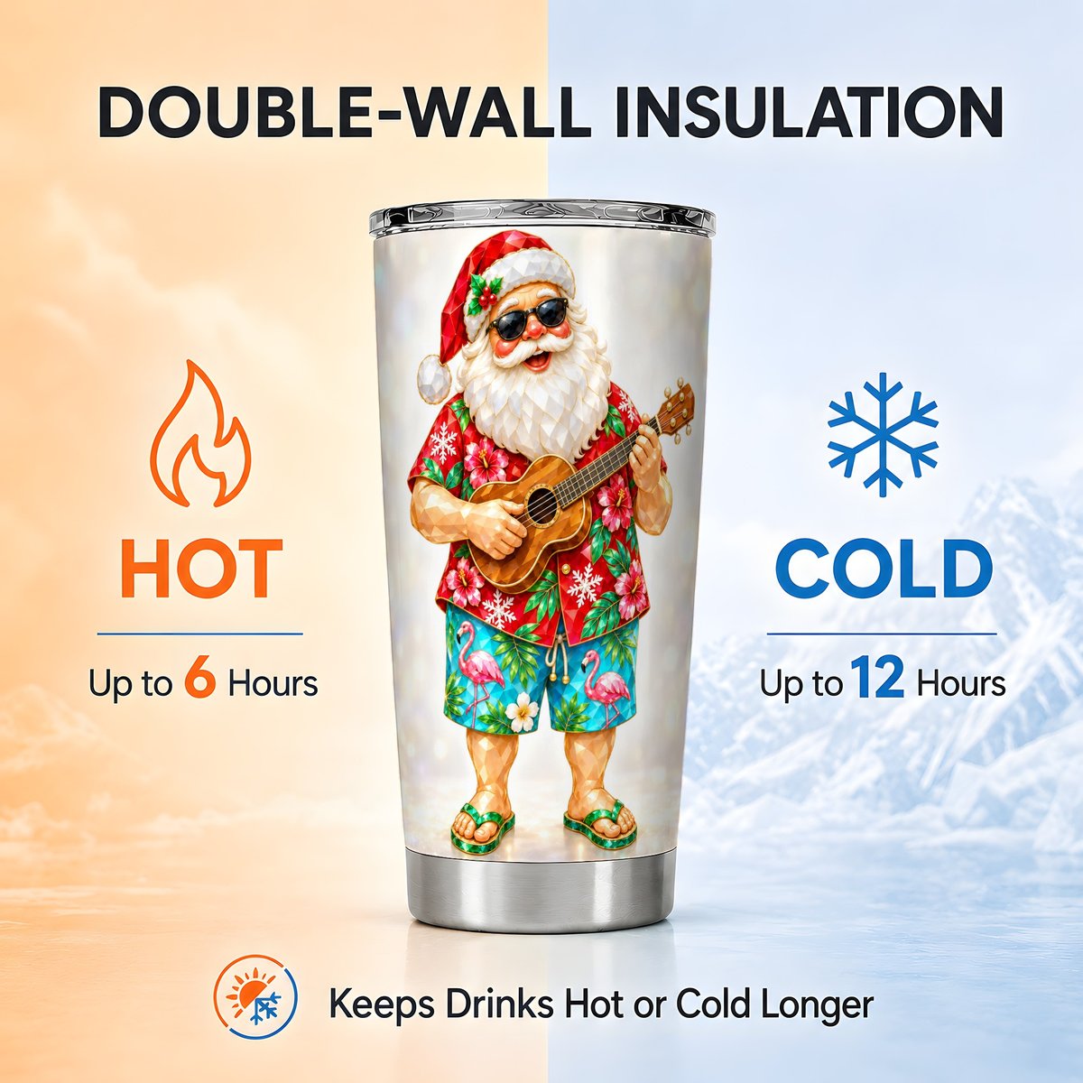 Tropical Santa Tumbler 20oz, Music Stainless Steel Travel Cup