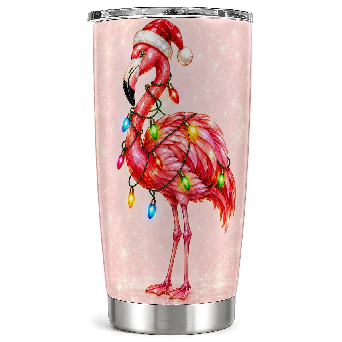 Christmas Flamingo Tumbler 20oz, Pink Stainless Steel Travel Cup