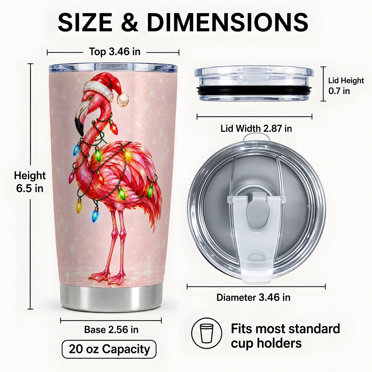 #pl[20oz|Steel] Christmas Flamingo Tumbler 20oz, Pink Stainless Steel Travel Cup