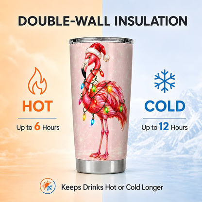 Christmas Flamingo Tumbler 20oz, Pink Stainless Steel Travel Cup