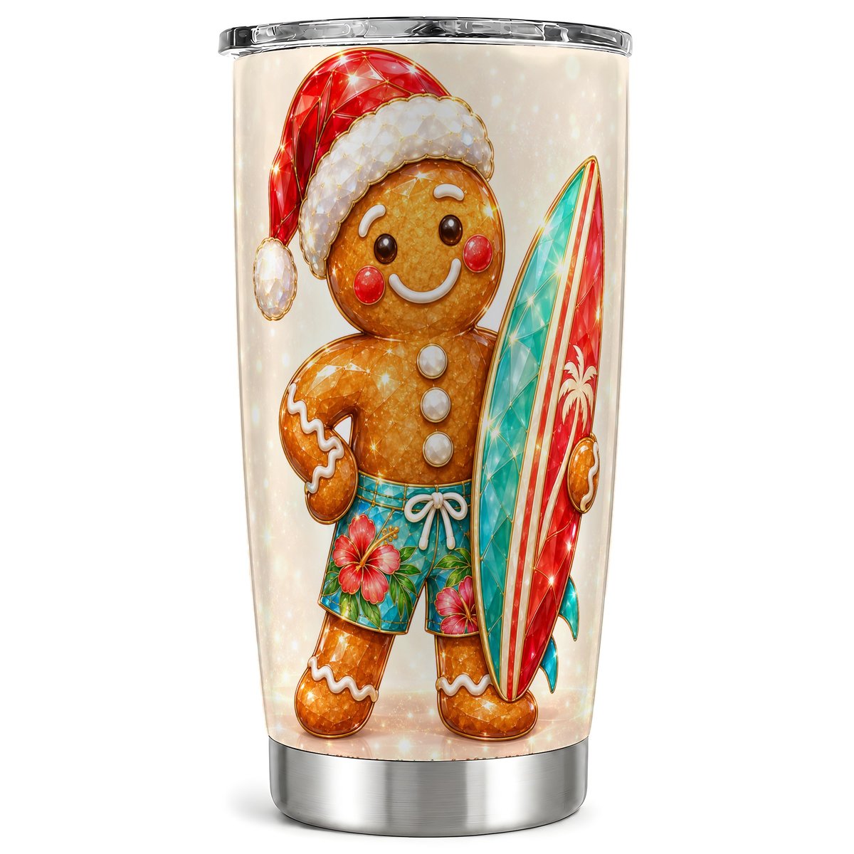 Gingerbread Surf Holiday Tumbler 20oz, Christmas Stainless Steel Travel Cup