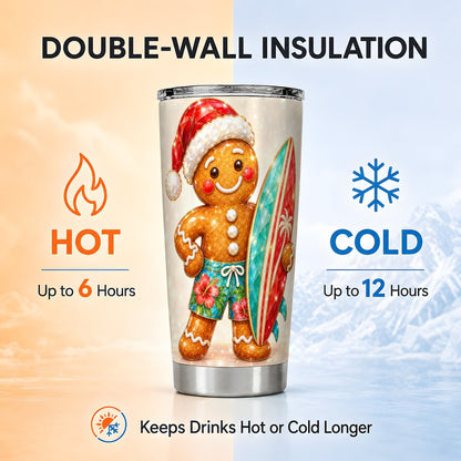 Gingerbread Surf Holiday Tumbler 20oz, Christmas Stainless Steel Travel Cup