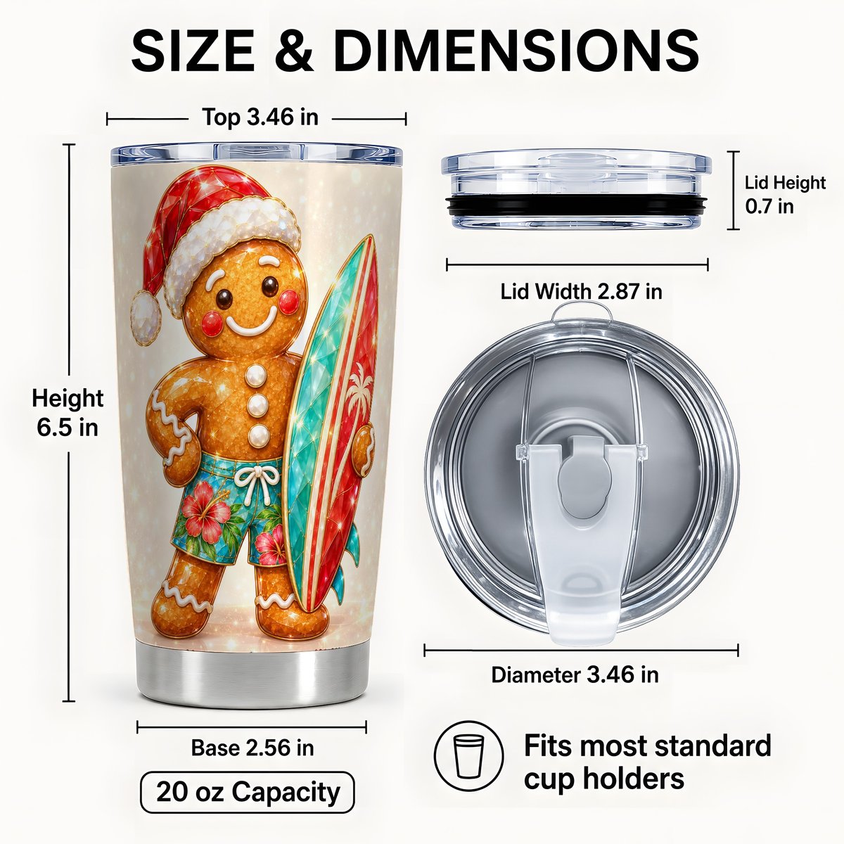 #pl[20oz|Steel] Gingerbread Surf Holiday Tumbler 20oz, Christmas Stainless Steel Travel Cup