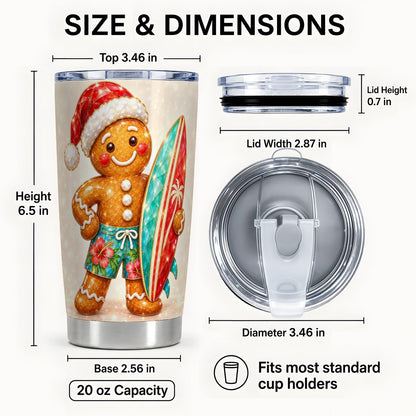 #pl[20oz|Steel] Gingerbread Surf Holiday Tumbler 20oz, Christmas Stainless Steel Travel Cup