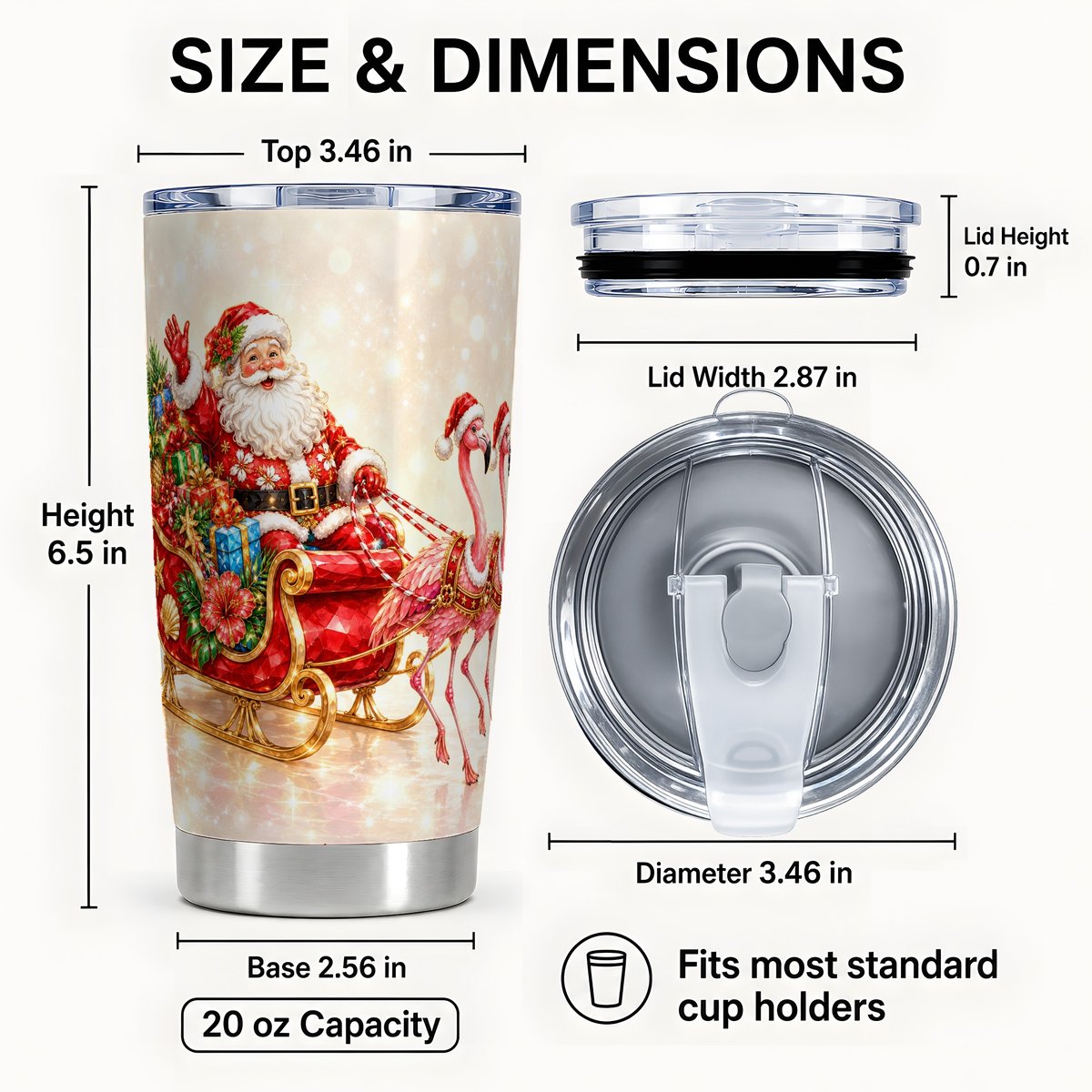 #pl[20oz|Steel] Santa Flamingo Sleigh Tumbler 20oz, Holiday Stainless Steel Travel Cup