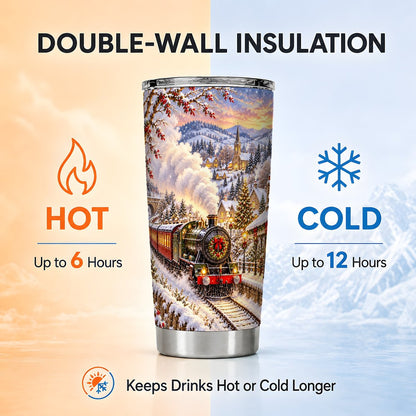 Christmas Train Tumbler 20oz, Winter Stainless Steel Travel Cup
