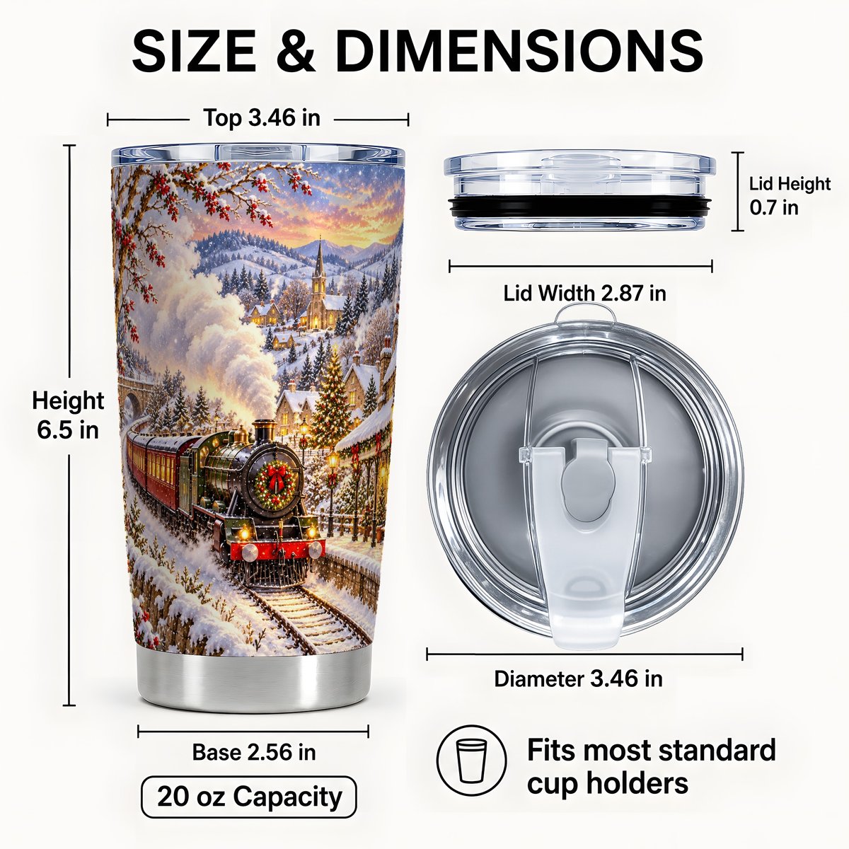 #pl[20oz|Steel] Christmas Train Tumbler 20oz, Winter Stainless Steel Travel Cup
