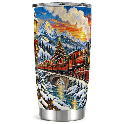 Christmas Train Tumbler 20oz, Mountain Stainless Steel Travel Cup