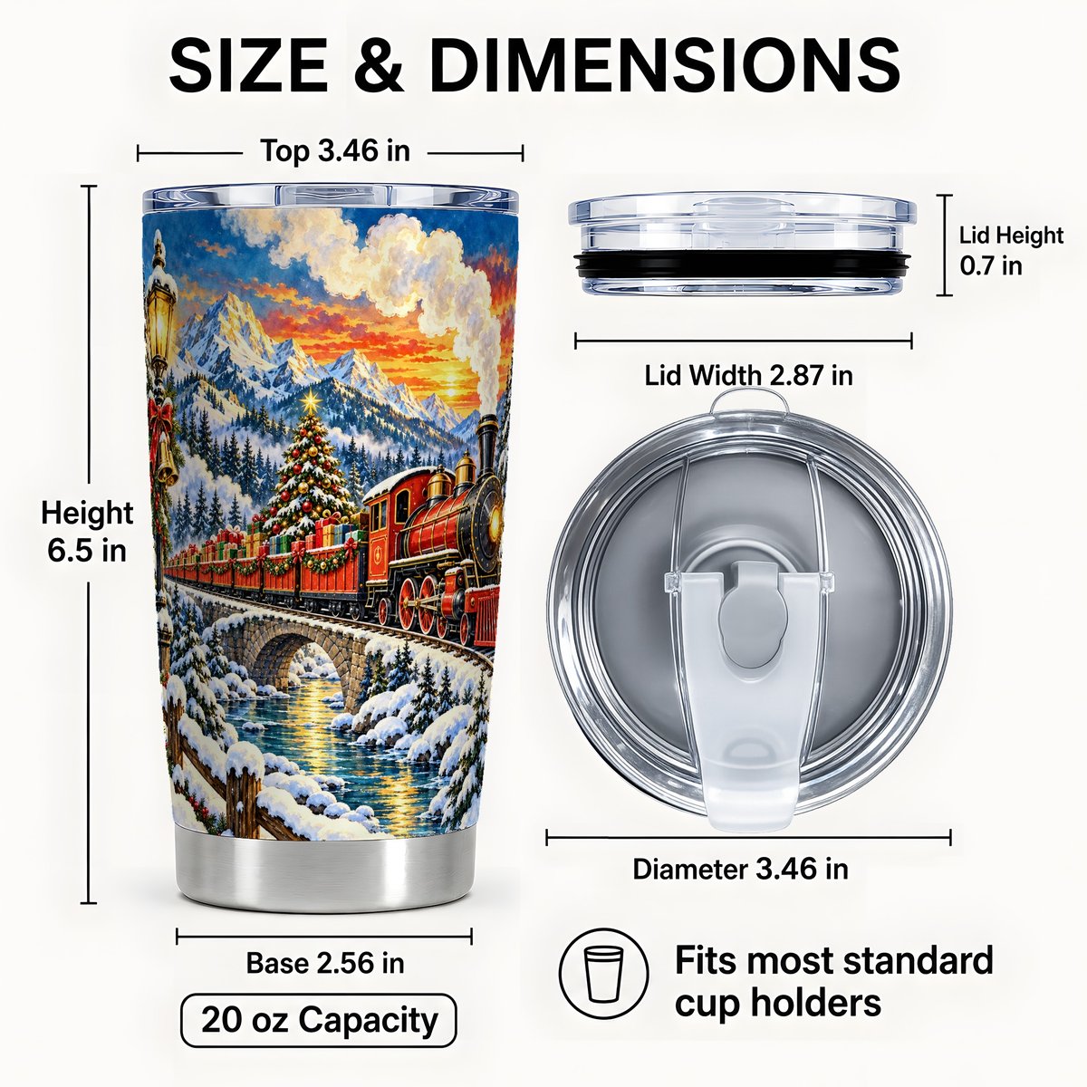 #pl[20oz|Steel] Christmas Train Tumbler 20oz, Mountain Stainless Steel Travel Cup