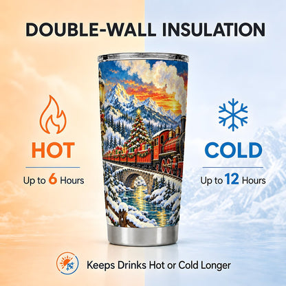 Christmas Train Tumbler 20oz, Mountain Stainless Steel Travel Cup
