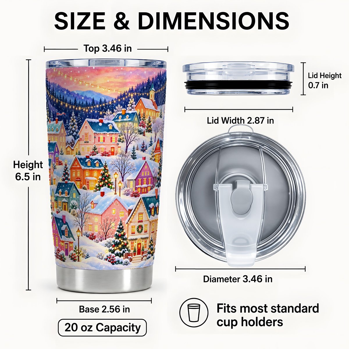 #pl[20oz|Steel] Christmas Village Tumbler 20oz, Snowy Stainless Steel Travel Cup
