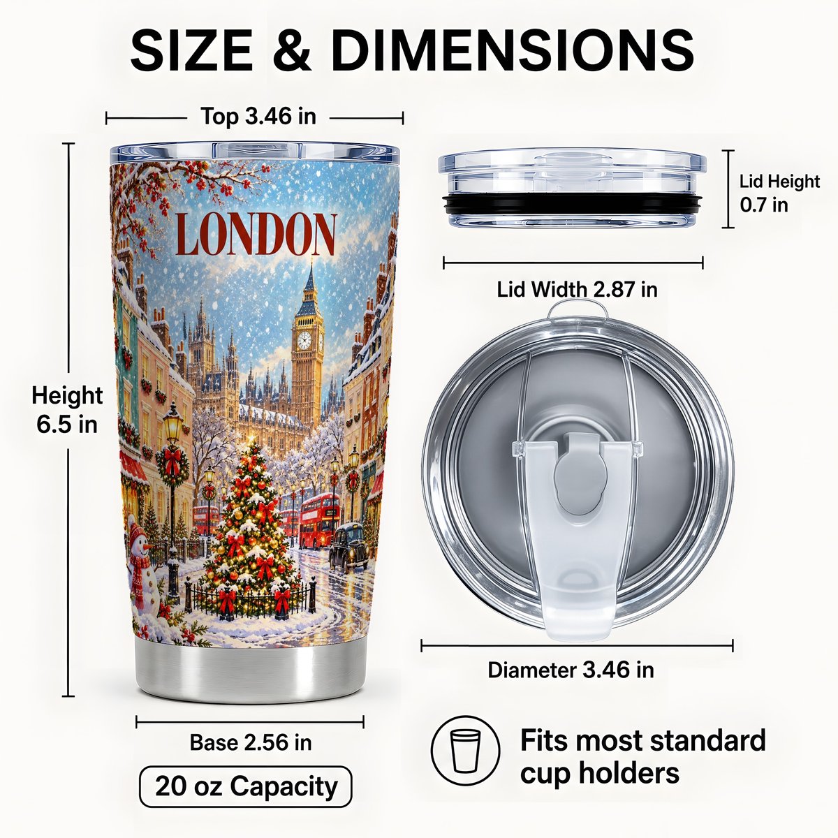 #pl[20oz|Steel] London Christmas Tumbler 20oz, Winter Tumbler, Stainless Steel Travel Cup