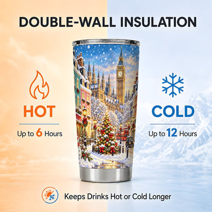 Snowy London Tumbler 20oz, Big Ben Tumbler, Stainless Steel Travel Cup