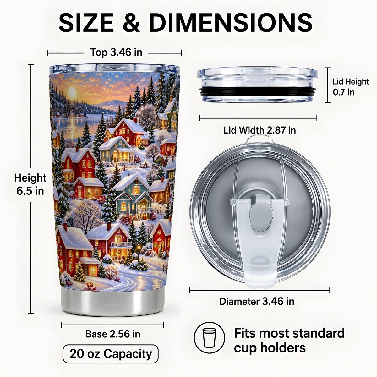 #pl[20oz|Steel] Snowy Village Tumbler 20oz, Cabin Tumbler, Stainless Steel Travel Cup