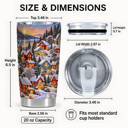 #pl[20oz|Steel] Snowy Village Tumbler 20oz, Cabin Tumbler, Stainless Steel Travel Cup