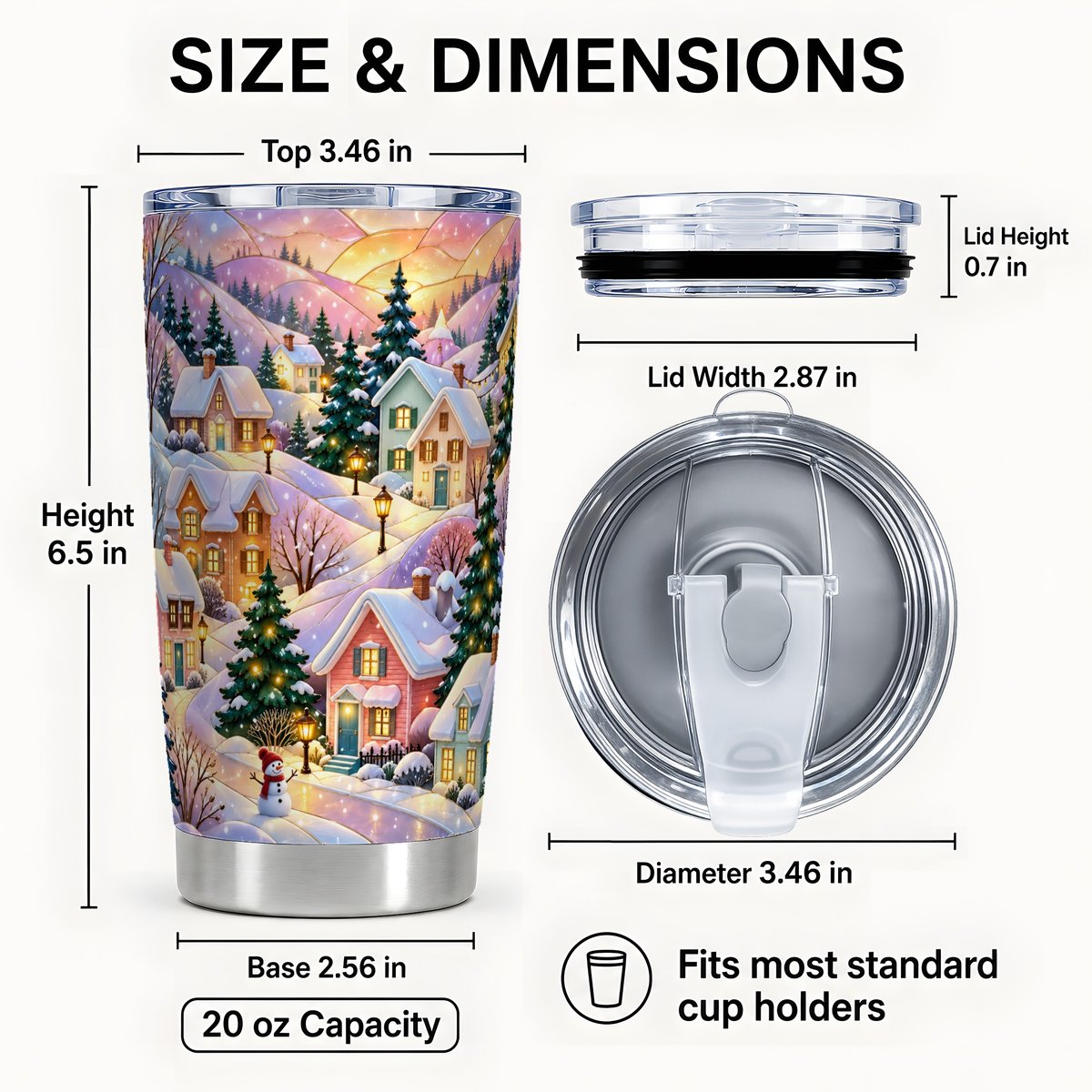 #pl[20oz|Steel] Pastel Winter Tumbler 20oz, Village Tumbler, Stainless Steel Travel Cup