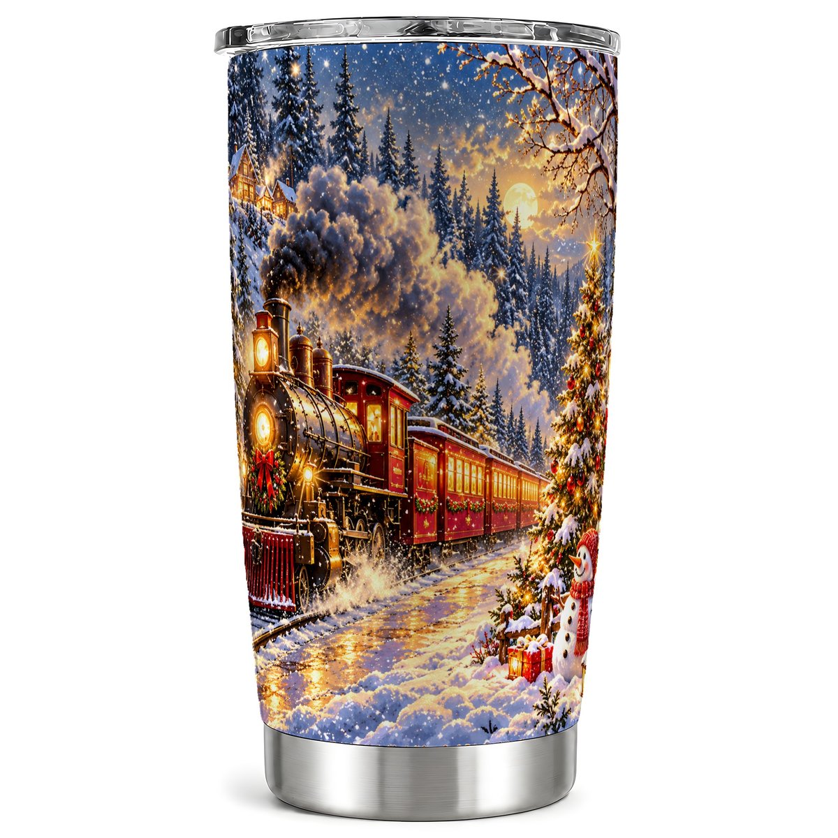 Christmas Train Tumbler 20oz, Railway Tumbler, Stainless Steel Travel Cup