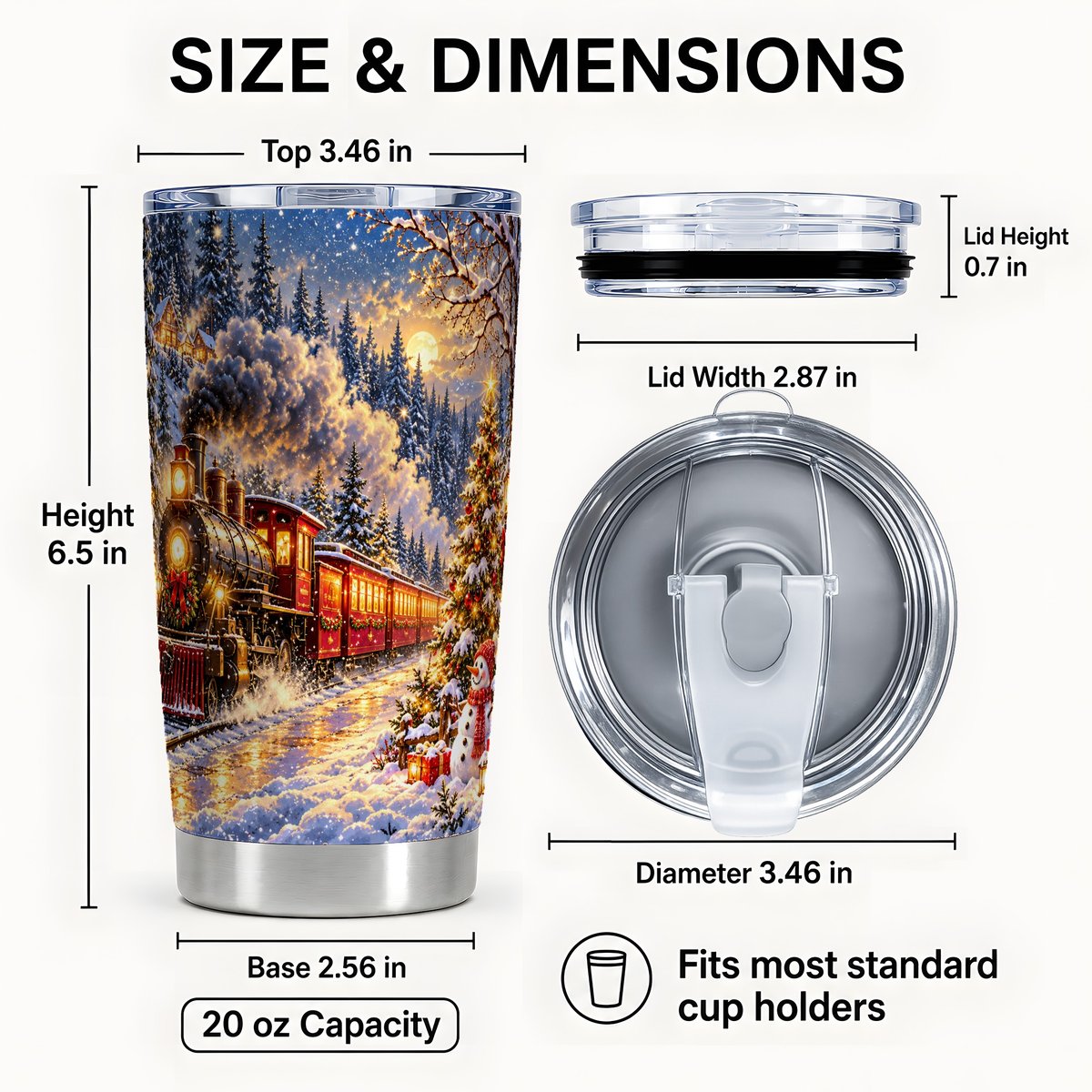 #pl[20oz|Steel] Christmas Train Tumbler 20oz, Railway Tumbler, Stainless Steel Travel Cup
