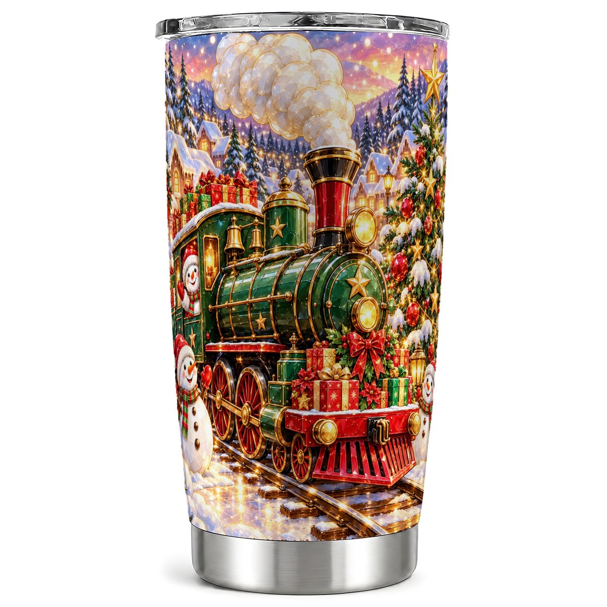 Christmas Train Tumbler 20oz, Snowman Stainless Steel Travel Cup