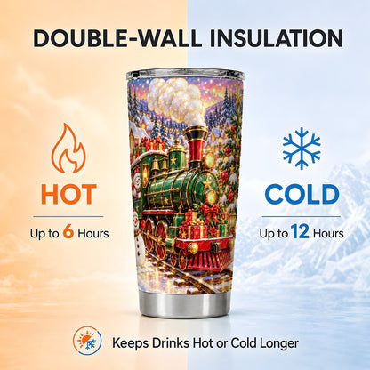 Christmas Train Tumbler 20oz, Snowman Stainless Steel Travel Cup