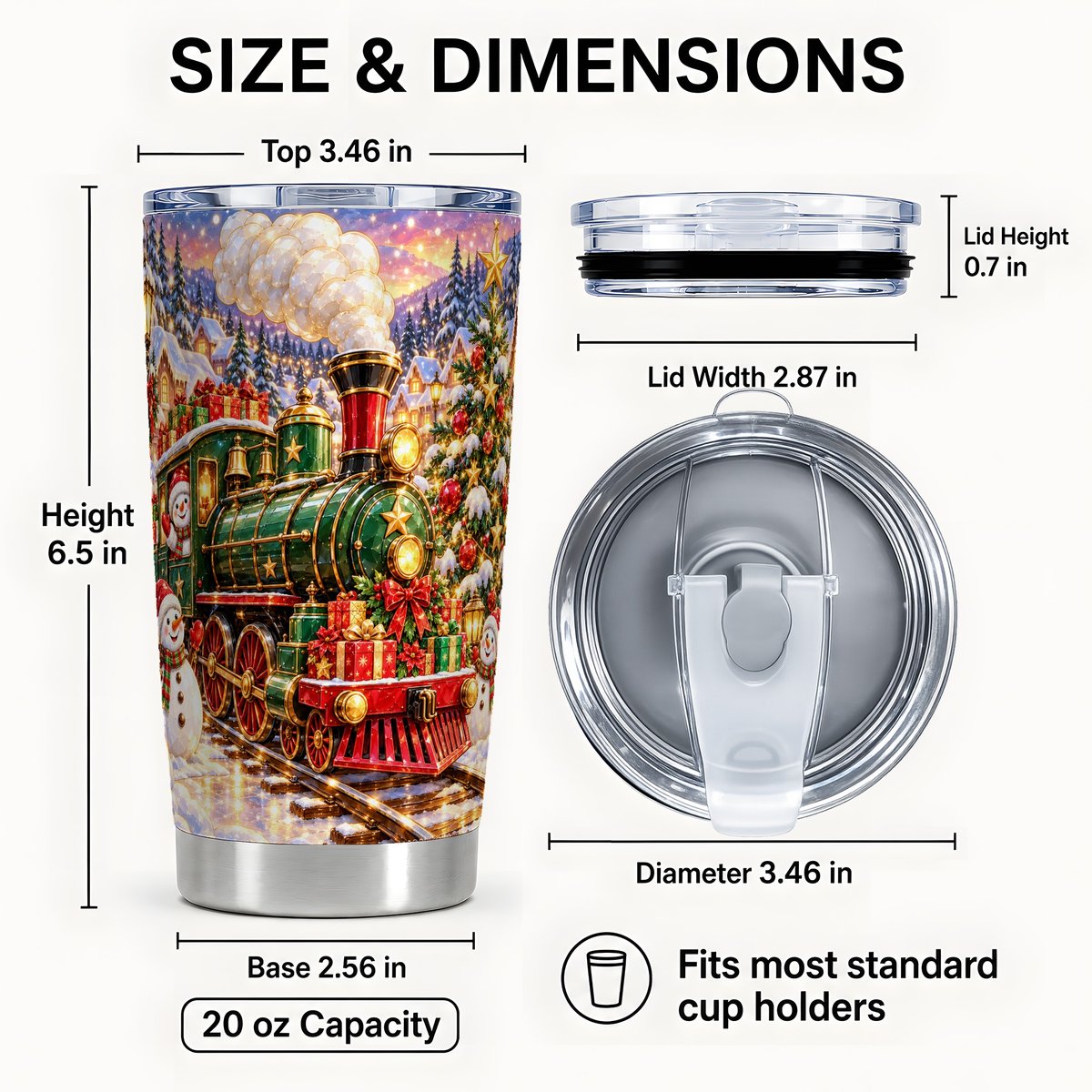 #pl[20oz|Steel] Christmas Train Tumbler 20oz, Snowman Stainless Steel Travel Cup
