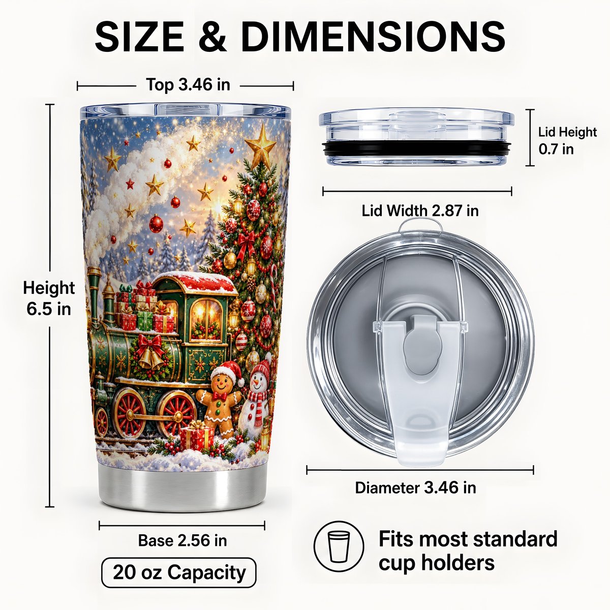 #pl[20oz|Steel] Gingerbread Train Tumbler 20oz, Christmas Stainless Steel Travel Cup
