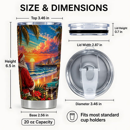 #pl[20oz|Steel] Beach Santa Tumbler 20oz, Sunset Stainless Steel Travel Cup