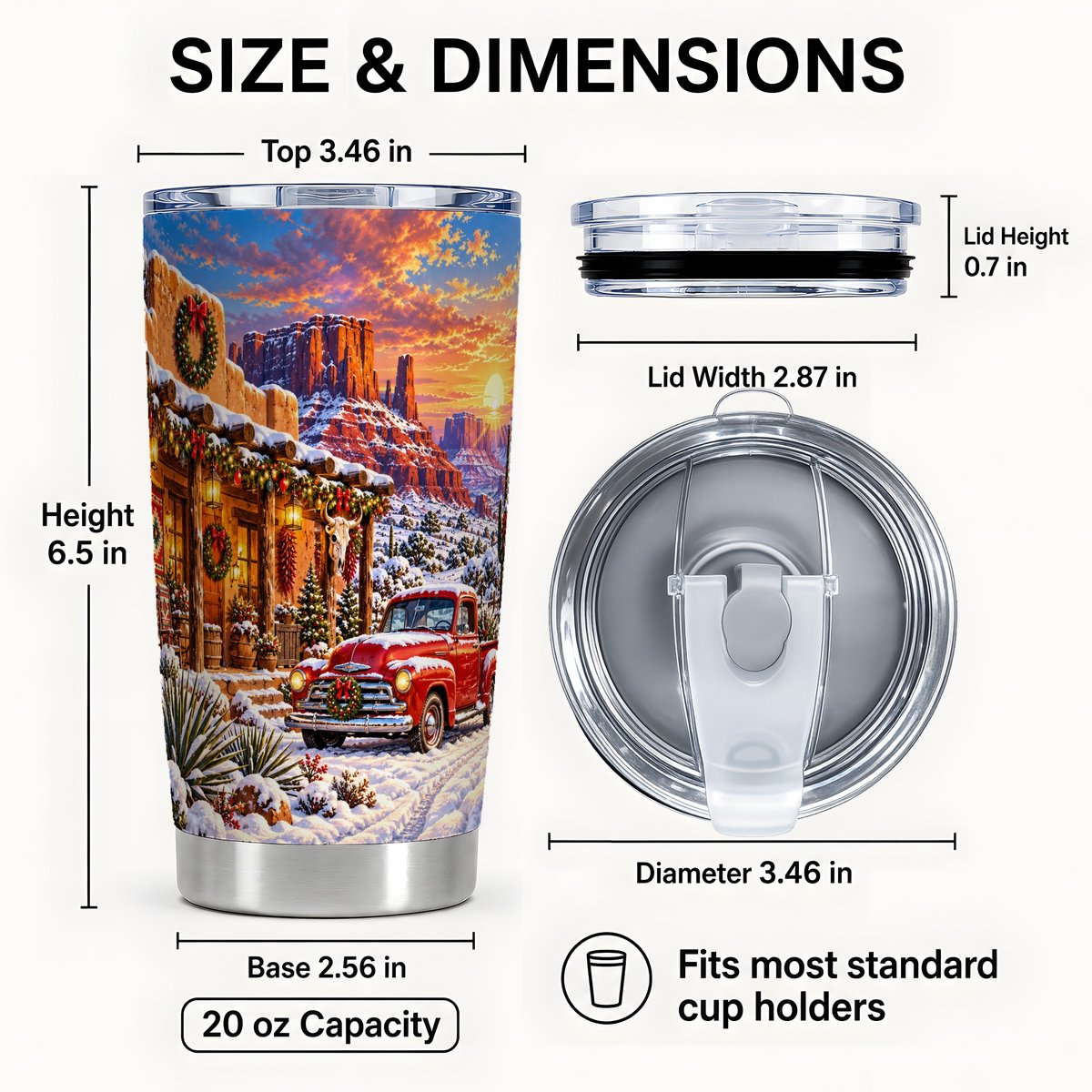 #pl[20oz|Steel] Desert Christmas Tumbler 20oz, Vintage Truck Stainless Travel Cup