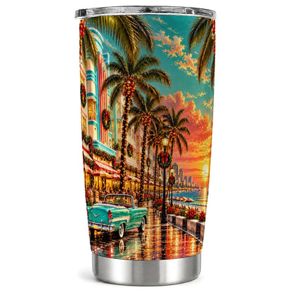 Coastal Holiday Tumbler 20oz, Tropical Stainless Steel Travel Cup