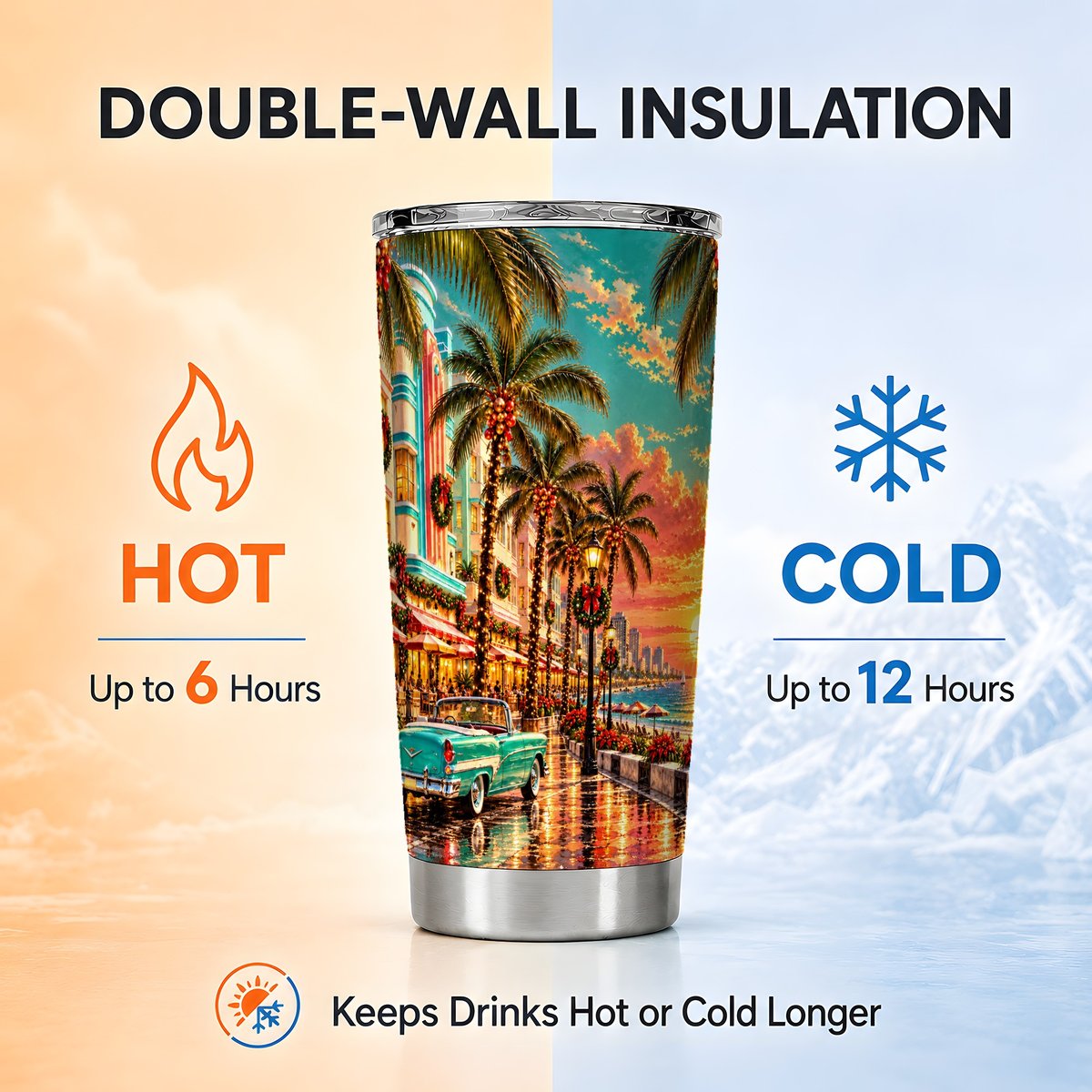 Coastal Holiday Tumbler 20oz, Tropical Stainless Steel Travel Cup