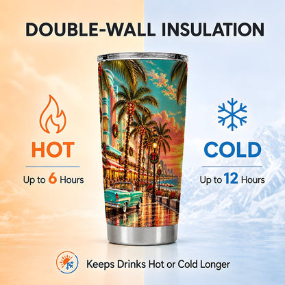 Coastal Holiday Tumbler 20oz, Tropical Stainless Steel Travel Cup