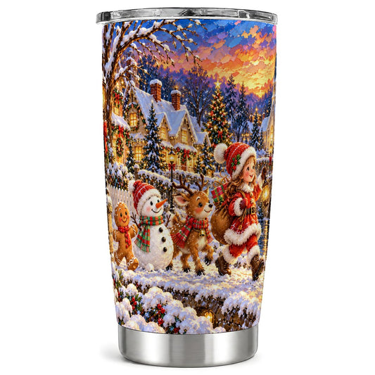 Snowy Village Tumbler 20oz, Christmas Tumbler, Stainless Steel Travel Cup