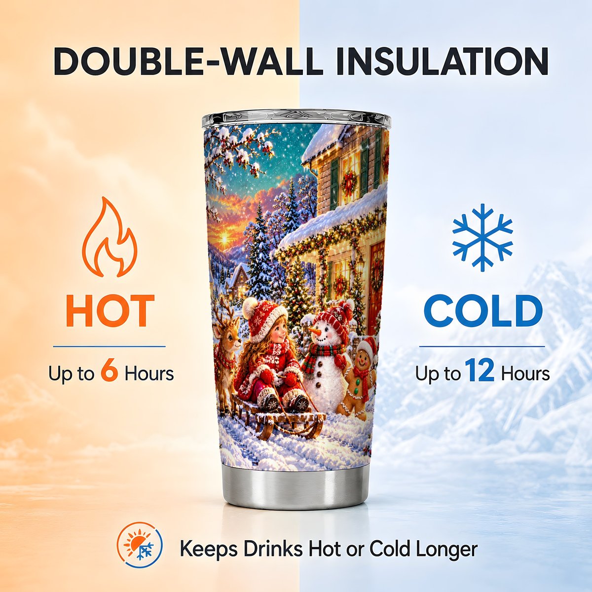 Christmas Sled Tumbler 20oz, Winter Tumbler, Stainless Steel Travel Cup