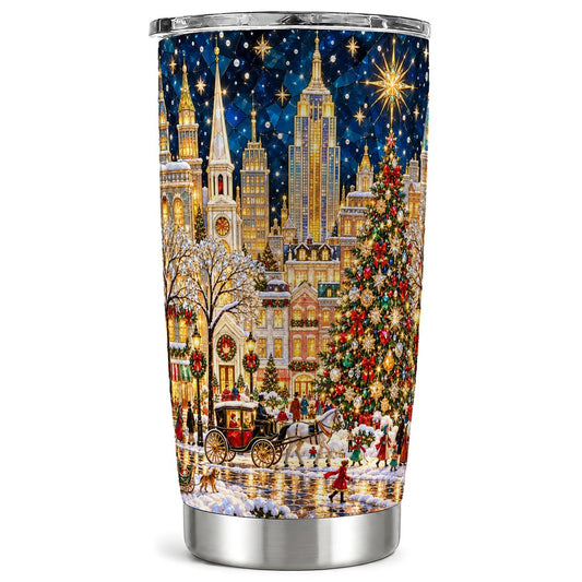 Festive City Tumbler 20oz, Christmas Tumbler, Stainless Steel Travel Cup