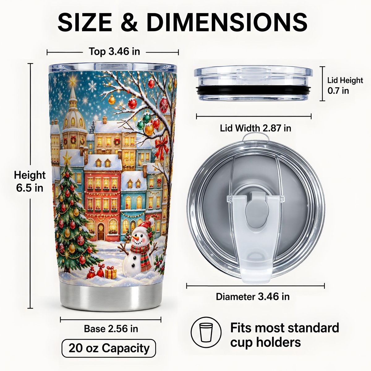 #pl[20oz|Steel] Snowman Village Tumbler 20oz, Christmas Tumbler, Stainless Steel Travel Cup