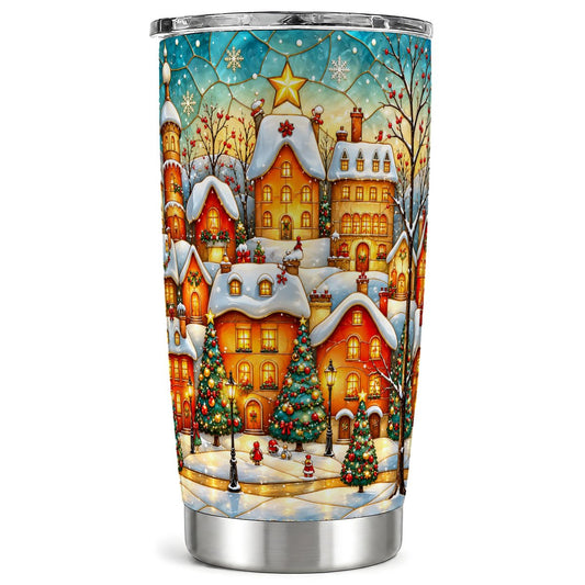 Holiday Village Tumbler 20oz, Snowy Town Stainless Steel Travel Cup