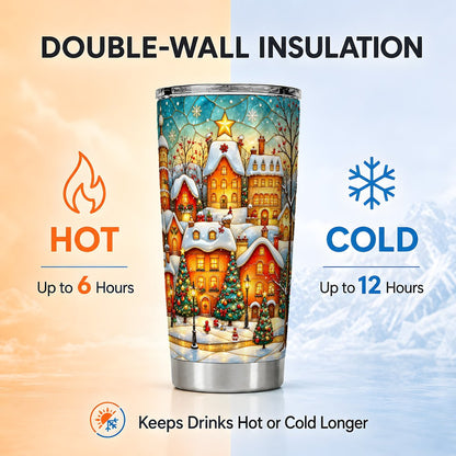Holiday Village Tumbler 20oz, Snowy Town Stainless Steel Travel Cup