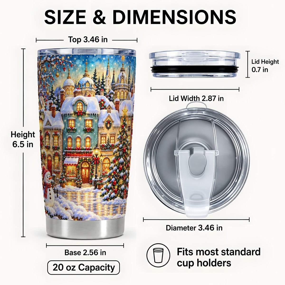 #pl[20oz|Steel] Festive Village Tumbler 20oz, Snowman Stainless Steel Travel Cup