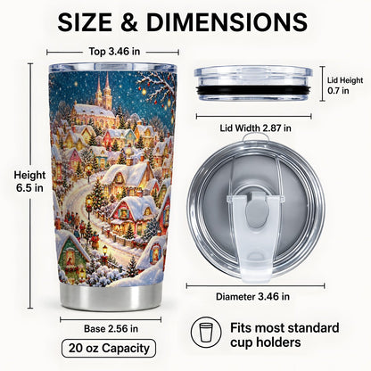 #pl[20oz|Steel] Winter Village Tumbler 20oz, Cottage Stainless Steel Travel Cup
