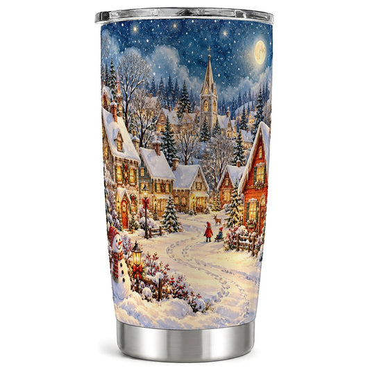 Winter Night Tumbler 20oz, Snowman Stainless Steel Travel Cup